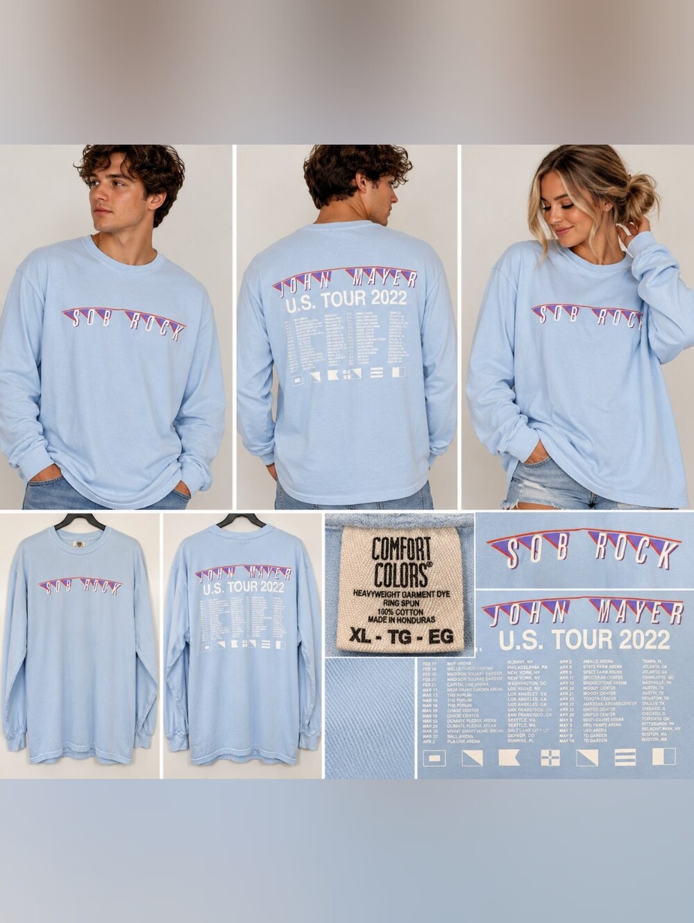 John Mayer Sob Rock 2022 US Tour Comfort Colors Long Sleeve Shirt XL